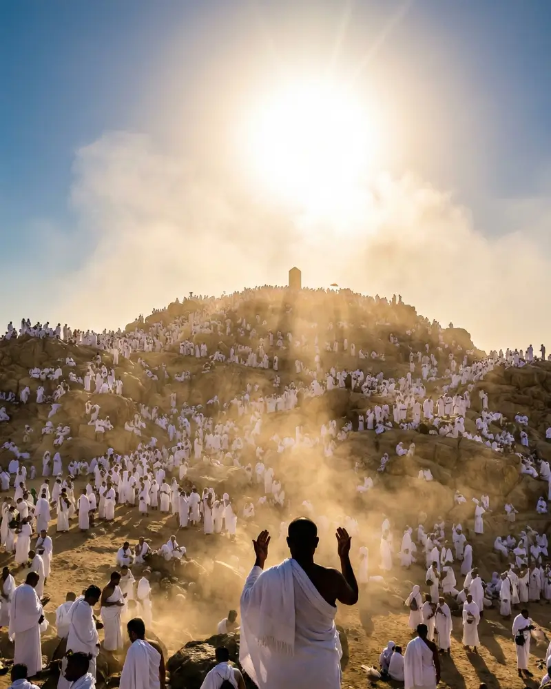 Hajj par procuration accomplit - Etudiant se tenant sur le mont Aafat